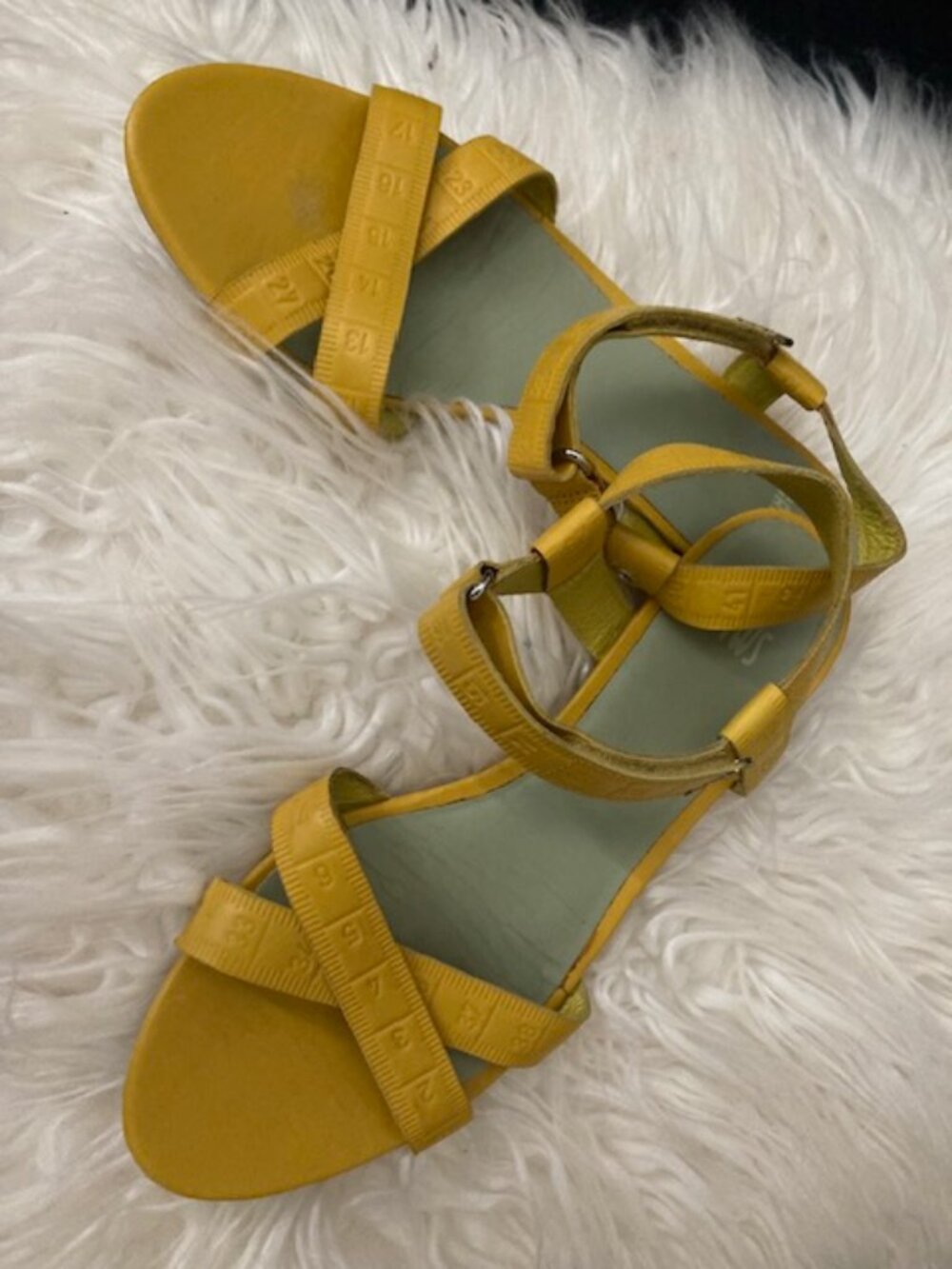 Yellow Leather Camper Sandals "Straps Look like a Tape Measure" 37